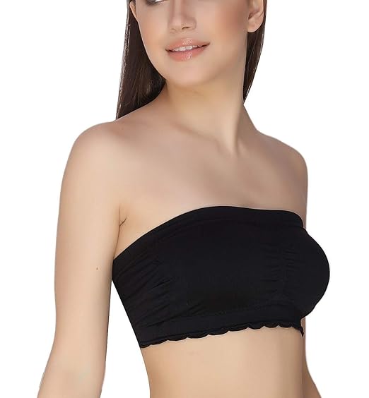 GLAMORAS Women’s Nylon Spandex Tube Bra – Padded, Wire-Free, Seamless, Strapless, Stretchable Bandeau Bralette